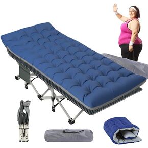 Camping Cots for Adults, Heavy Duty Folding Bed with Mattress Indoor, Portable Travel Cot Bed for Sleeping Outdoor, Supports 500 lbs, Ideal for Camp, Beach, Patio, Office