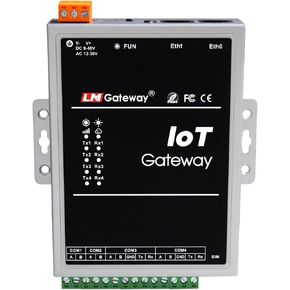 Industrial IoT Device Server, 4-Port RS232/485 Modbus Gateway RTU to TCP Converter with Extended Wi-Fi, 10/100 Ethernet (404)
