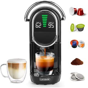 Magician1 Mini Coffee Maker for Nespresso Original, Dolce Gusto, Lavazza Blue, ESE Pods, 19-Bar Espresso Machine for Grounds, Coffee Machine with adjustable Temp & Cup Size, 21oz Reservoir