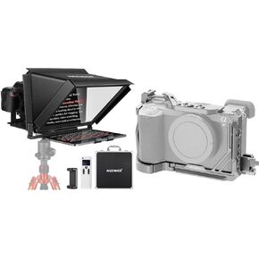 NEEWER X12 Aluminum Teleprompter with RT-110 Remote Control (Connected via Bluetooth on NEEWER Teleprompter App) & Carry Case, A7C II A7CR Camera Cage Included