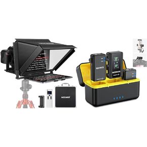 Neewer X12 Teleprompter مع التحكم عن بُعد RT-110 (متصل عبر البلوتوث على تطبيق Neewer Teleprompter) و Carry Case ، CM28 Pro Wireless Lavalier Lapel Microphone system