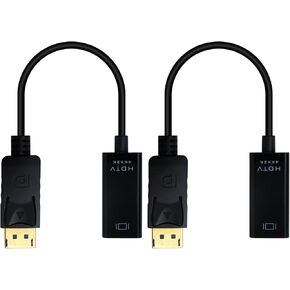 2 x Black DisplayPort to HDMI Adapter 4K Unidirectional,Gold plated Connector Connects a Computer, Laptop Or Devices with Display-Port to a Monitor, TV with HDMI Port