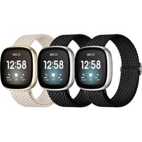 Braided Elastic Band Compatible for Fitbit Versa 4/Fitbit Versa 3/Fitbit Sense/Fitbit Sense 2 Bands Women Men, Soft Stretchy Wrist Strap Fitbit Versa 4 Bands/Versa 3 Smart Watch Bands Accessory