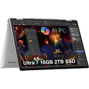 HP Envy x360 2-in-1 Touchscreen Laptop (16" FHD+, Intel 12-Core Ultra 7 155U (> i7-13700H), 16GB RAM, 1TB SSD) for Creator, Designer, Photographer, 5MP IR Camera, Backlit KB, Win 11 Pro, 2025 AI PC