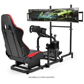 Anman Driving Simulator Cockpit with Triple Monitor Mount and Seat Fits for Logitech/Thrustmaster/Fanatec/Moza G29 G920 G923 CSL-DD T248 Racing Sim Cockpit Without Steering Wheel, Pedals and Shifter