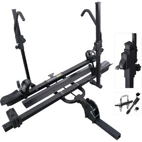 TRAILV2 Hitch Mount 2-Bike Rack with Bike Ramp - Tilt, Fold, Anti-Theft Hitch & Wheel Lock, 170lbs Capacity, 2-Inch Receiver, Up to 5.0" Fat Tire, Electric Bike Rack for Car, SUV, RV, Truck