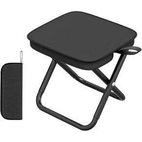 Portable Folding Stool, Small Portable Stool for Adults, Fishing Hiking Gardening and Beach with Carry Bag, Hold Up to 265 LBS (Black)