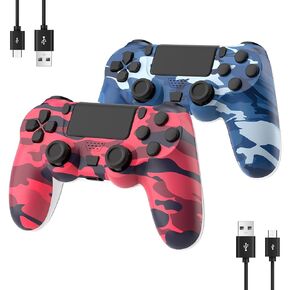جهاز التحكم اللاسلكي Ysokk 2 Pack لـ PS4/Slim/Pro مع مستشعر حركة مزدوج الصدمة/الصوت/الستة محاور (Camo Red و Camo Blue)