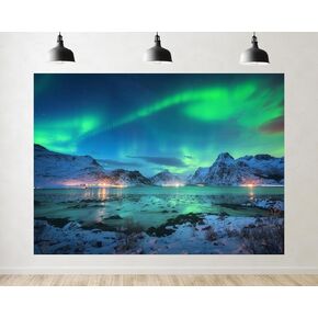 8x6FT Polar Animals Arctic Adventure Photography Backdrop Aurora Snow Mountain Camping Night Sky Sence Background Decorations Photo Banner Booth