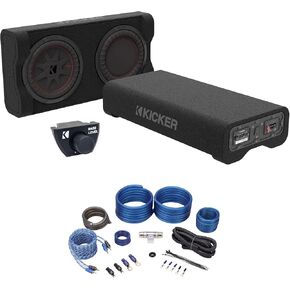 Audiosavings Bundle: Kicker 51PTRTP10 Powered Down-Fire Subwoofer+Enclosure Box PTRTP10 Bundle with Rockville RWK41 4 Gauge Complete Car Amp Wiring Installation Wire Kit with RCA's (2 Items)
