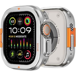 2 في 1 علبة معدنية متوافقة مع Apple Watch Ultra 2/Ultra 49mm ، المصد المعدني الواقي الوعرة مع الغطاء الخلفي لـ IWatch 49mm ، التيتانيوم الطبيعي