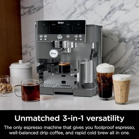 Ninja Luxe Cafe Premier Series, Espresso Machine, Drip Coffee, Rapid Cold Brew, Integrated Grinder, Hands-Free Frother, with Knock Box, Water Filter, Cleaning Tablets, Descaler, ES601GM in Saudi Arabia