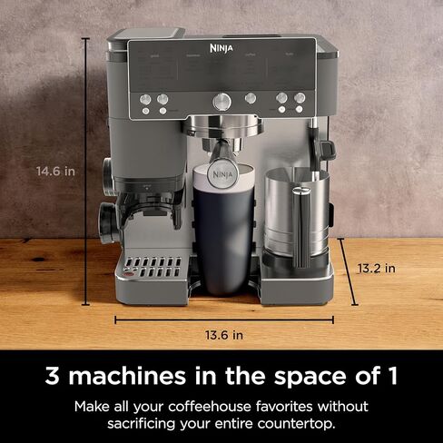 Ninja Luxe Cafe Premier Series, Espresso Machine, Drip Coffee, Rapid Cold Brew, Integrated Grinder, Hands-Free Frother, with Knock Box, Water Filter, Cleaning Tablets, Descaler, ES601GM in Saudi Arabia