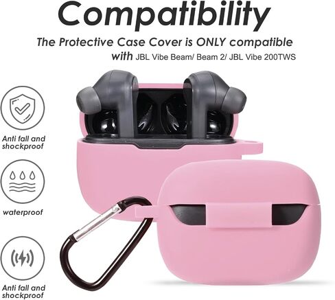 Silicone Case for JBL Vibe 200TWS & JBL Vibe Beam True Wireless Headphones, Premium Shockproof Case Cover with Carabiner Compatible with JBL Vibe 200TWS & JBL Vibe Beam. (Red) in Saudi Arabia