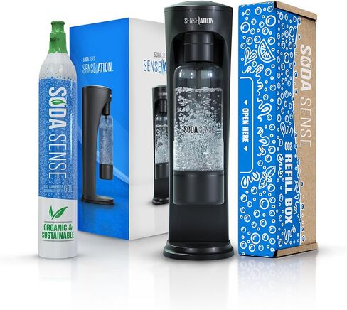 Soda Sense SENSEation Sparkling Water Maker Bundle, Includes Machine, 1 Threaded CO2 Canister & Re-usable Carbonation Bottle in Saudi Arabia