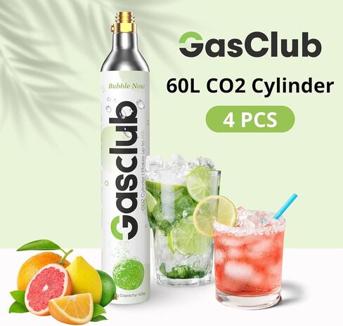 60L CO2 Cylinder Compatible with All 'Screw-In' Soda Makers For SodaStream (Excluding Enso, E-TERRA, Art, Terra, Gaia, and Aqua Fizz), Philips, Aarke, etc.Makes Up to 60L, 4-Pack in Saudi Arabia