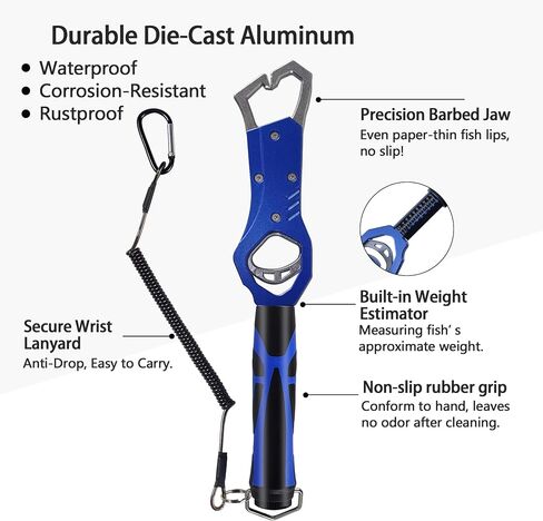 11.8'' Heavy-Duty Fish Gripper with Scale Rustproof Aluminum Body, Non-Slip Rubber Handle, Built-in Weight Estimator & Wrist Lanyard in Saudi Arabia
