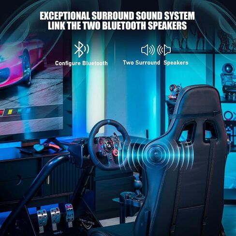 قمرة القيادة المحاكاة Gtplayer Racing مع مكبرات صوت ومقعد ومتكلم بلوتوث ، ومقعد متلألئ على نمط السباق وإطار فولاذ من سبائك سبيكة (أسود) in Kuwait