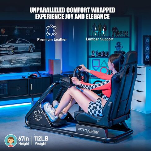 قمرة القيادة المحاكاة Gtplayer Racing مع مكبرات صوت ومقعد ومتكلم بلوتوث ، ومقعد متلألئ على نمط السباق وإطار فولاذ من سبائك سبيكة (أسود) in Kuwait