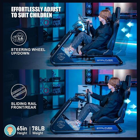 قمرة القيادة المحاكاة Gtplayer Racing مع مكبرات صوت ومقعد ومتكلم بلوتوث ، ومقعد متلألئ على نمط السباق وإطار فولاذ من سبائك سبيكة (أسود) in Kuwait