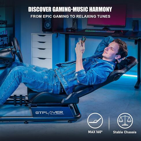 قمرة القيادة المحاكاة Gtplayer Racing مع مكبرات صوت ومقعد ومتكلم بلوتوث ، ومقعد متلألئ على نمط السباق وإطار فولاذ من سبائك سبيكة (أسود) in Kuwait