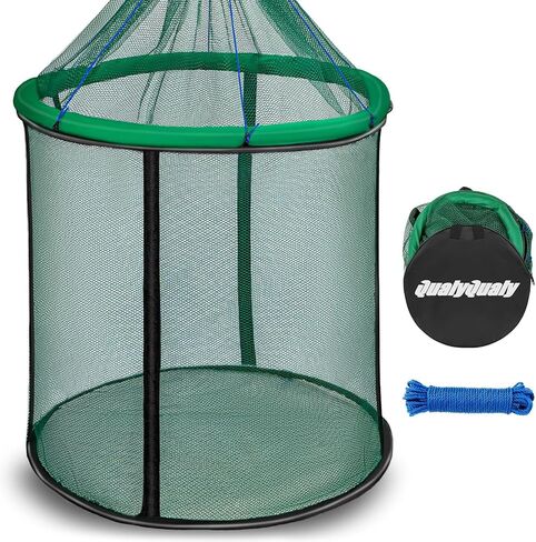 QualyQualy Floating Fish Basket 41/73 Gallons Extra Large for Live Caught, Fully Foldable Fishing Net Holder for Bait Live Well Collapsible Mesh Fishing Holder Cage in Saudi Arabia