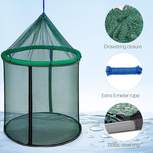 QualyQualy Floating Fish Basket 41/73 Gallons Extra Large for Live Caught, Fully Foldable Fishing Net Holder for Bait Live Well Collapsible Mesh Fishing Holder Cage in Saudi Arabia
