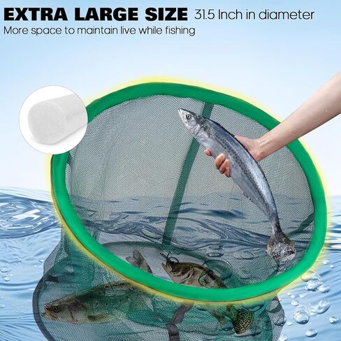 QualyQualy Floating Fish Basket 41/73 Gallons Extra Large for Live Caught, Fully Foldable Fishing Net Holder for Bait Live Well Collapsible Mesh Fishing Holder Cage in Saudi Arabia