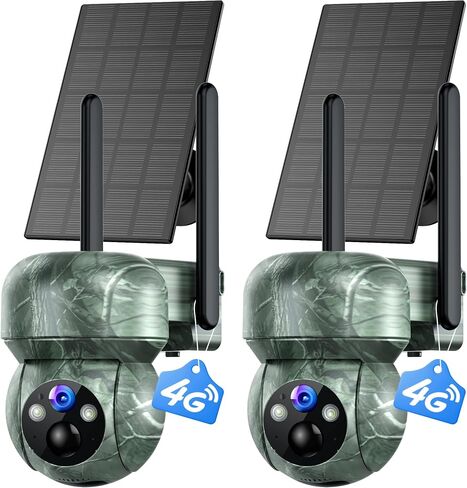 2PACK 4G LTE Cellular Trail Camera Solar: 2K Cameras Cameras مدمجة في بطاقة SIM Cameras Cameras Wireless Battery مع PTZ 360 ° View & Playback Color Vision Motion Motion IP66 for Wildlife in Kuwait