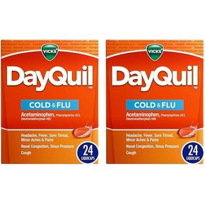 Vicks DayQuil Cold & Flu Medicine, Non-Drowsy Powerful Multi-Symptom Daytime Relief For Headache, Fever, Sore Throat, Minor Aches And Pains, Nasal Congestion, Sinus Pressure and Cough, 24 Liquicaps