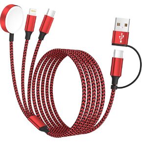 Travel Essentials 3in2 Multi Charging Cable for Apple Watch Charger,USB A/C to Type C/Lightning/iWatch charger,Travel Charger for Multiple Devices Compatible with iWatch Ultra/SE/10-1&iPhone 16-12 5FT