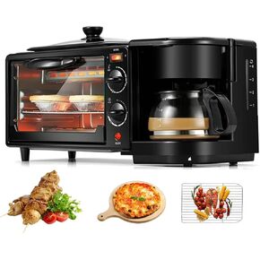 3 in 1 Breakfast Station, Coffee Maker & Griddle, 9L Oven, Non-Stick, Touch Control, Black