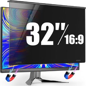 Magnetic 32 Inch Privacy Screen for Frameless Computer Monitor 16:9 Aspect Ratio,Hanging Blue Light Screen Protector Eye Protection Anti-Spy Shield, 32in Removable Privacy Filter