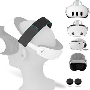 Adjustable PU Comfort Strap & Thumbstick Covers Compatible with PS VR 2/Vision Pro/Quest 3 Lightweight, Pressure-Relieving Headband for Balanced Weight Distribution & Long Play Sessions