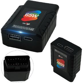 65W High-Power Car OBD2 to USB Adapter with Dual USB-C/USB-A Ports - Constant 12V/24V Power for Dash Cameras, Phone Charging & More - OBD2 Diagnostic Port Compatible