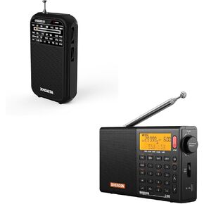 D808 Shortwave Radio SSB and D220 Transistor Radio Black