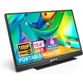 شاشة Kyy Portable أحدث 15.6 '' FHD 1080P USB-C HDMI جهاز الكمبيوتر المحمول مع حقيبة الغلاف الذكية ومكبرات الصوت المزدوجة ، شاشة كمبيوتر HDR خارجية ، مراقبة ألعاب السفر للكمبيوتر MAC هاتف PS4/5