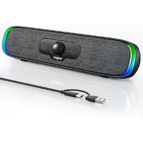 SOULION R200 Bluetooth Computer Speakers, Compact PC Speakers, USB C/USB Plug & Play Desktop Speaker with Colorful LED Lights, Clear Sound PC Soundbar for Computer Desktop Laptop Monitor