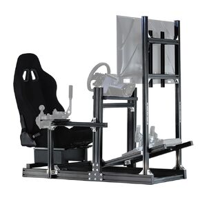 Anman Racing Simulator Cockpit Stand with Monitor Mount and Black Seat Fit for Logitech/Thrustmaster/Fanatec G29 G920 G923 T300,Adjustable Steering Wheel Stand,Not Included Wheel,Pedals & Shifter