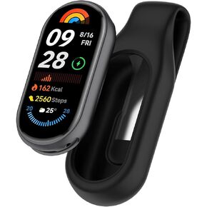 MOTONG Compatible with Xiaomi Band 10 Clamp - Silicone + Steel Protective Case Cover Clamp Clip Compatible with Xiaomi MI Band 10/9/8(Black)