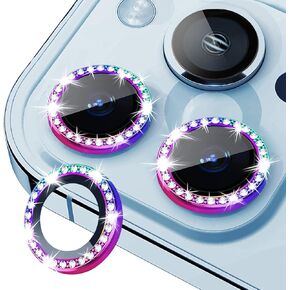 Xfilm Bling Diamond Individual Camera Lens Protector for iPhone 13 / iPhone 13 Mini, HD Clear Tempered Glass Camera Lens Screen Protection Cover, Case Friendly, Scratch Proof (Pink)