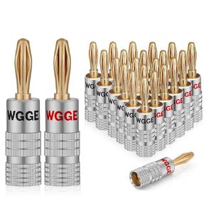 WGGE WG-009 Banana Plugs Audio Jack Connector, 24k Gold Dual Screw Lock Speaker Connector for Speaker Wire, Wall Plate, Home Theater, Audio/Video Receiver and Sound Systems (6 Pairs / 12 pcs)