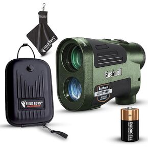 Bushnell Prime 1500 Hunting Laser Rangefinder 6x24mm - Bow & Rifle Modes, BDC Readings, Crystal Clear Optic Protected by Exo Barrier + Battery + Microfiber Cleaning Cloth