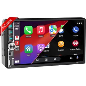 7'' Double Din Car Stereo with Upgraded Wireless Apple Carplay & Android Auto, 240W Powerful Sound, Bluetooth Handsfree, RDS/FM/AM Reiceiver, USB Type-C Charge/AUX/TF Full Ports, Touchscreen Radio