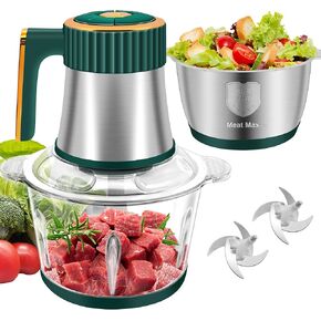 Food Processor, 5-Speed Electric Food Chopper, Meat Grinder with 2 Bowls (8 Cup+8 Cup) & 2 Sets of Blades, Meat Processor for Meat, Vegetables, Fruits and Nuts (Green)