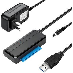 USB 3.0 to SATA Adapter with Power, External Hard Drive Cable for 2.5" SSD/HDD & 3.5" HDD up to 20TB, Supports UASP, Plug & Play, Includes 12V 2A Power Adapter, Compatible with WD, Seagate, Toshiba