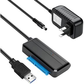 SATA to USB 3.0 Adapter, SATA to USB Cable, External Hard Drive Cable for 2.5" 3.5 inch SSD/HDD Up to 20TB Converter Support UASP Compatible with Samsung Seagate WD Hitachi with 12V 24W DC Adapter