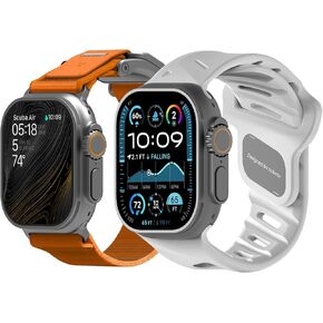 Aulumu A11 Velvet Nylon Braid Band [Luminous Orange] + A02 Fluoroelastomer Sports Watch Band [White] for Apple Watch | Smart Wearable Kit