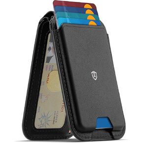 SHIELDON for Magsafe Wallet Stand ، جلد أصلي محفظة هاتف مغناطيسي قوي ، تعديل الزاوية ، 7 حاملي البطاقات ، حظر RFID ، متوافق مع iPhone 16/15/14/13/12/Pro/Max/Plus - Nappa Black