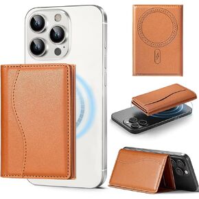 Mag-Safe Wallet, Strongest Magnetic Wallet for iPhone 16/15/14/13/12 Series, 6 Cards Holder, Lightweight Magnetic Phone Cards Holder for Apple Cell Phone, Not for iPhone 13/12 Mini, Beige-white
